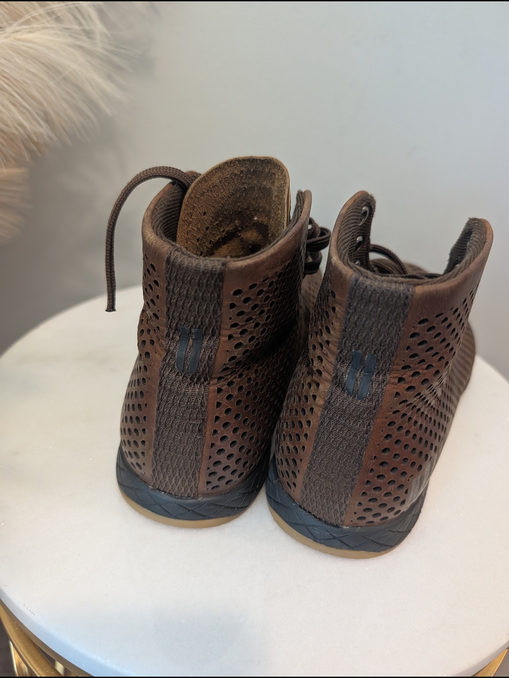 NOBULL Brown Perforated High-Top Coffee Brown Leather Athletic Shoes Sz 8 - Picture 4 of 13